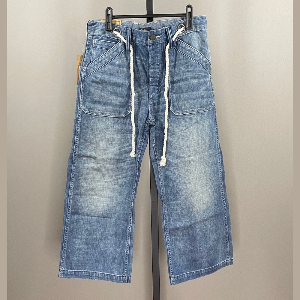 NEW! POLO RALPH LAUREN BLUE DENIM WIDE LEG CROPPED JEANS! WOMENS 29!